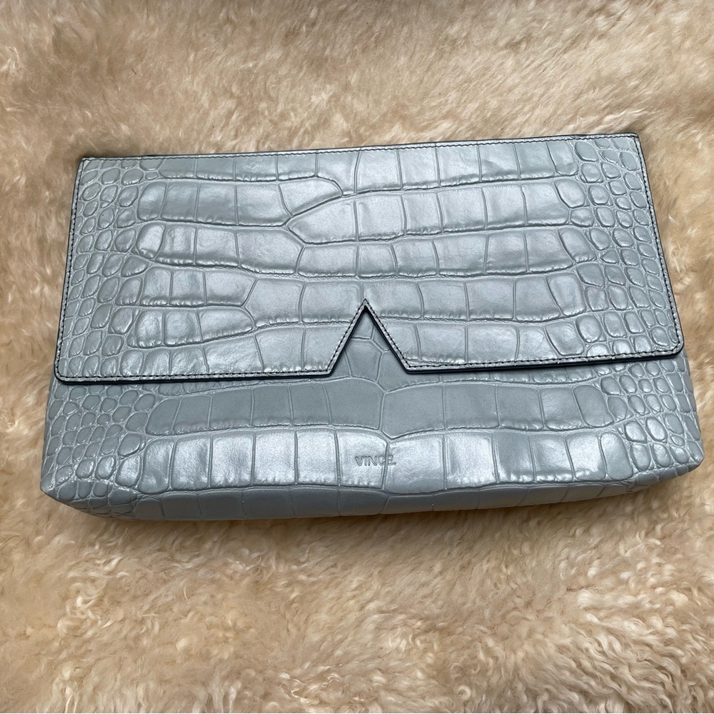 Vince Silver Crocodile Embossed Clutch